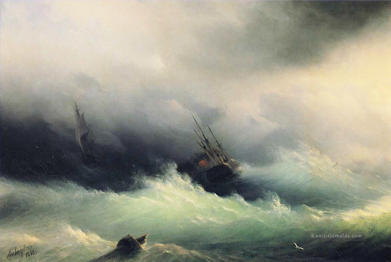 Schiffe in einem Sturm 1860 Verspielt Ivan Aiwasowski russisch Ölgemälde